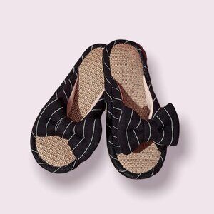 DUDU TOWN - Black Stripe Bow Slide Slipper (7-8)